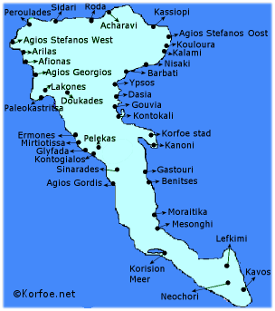 De landkaart van Corfu